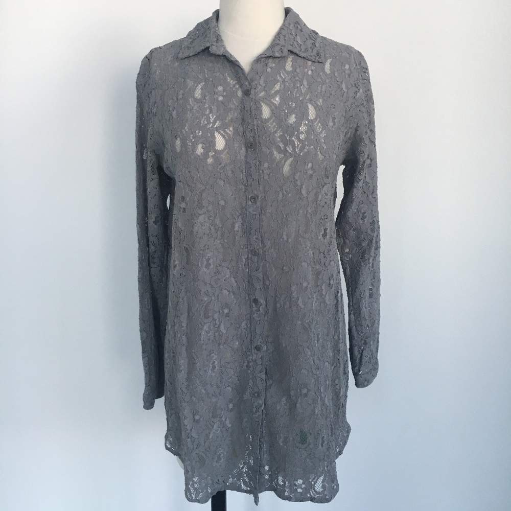 Hinge Oversized Lace Button Down